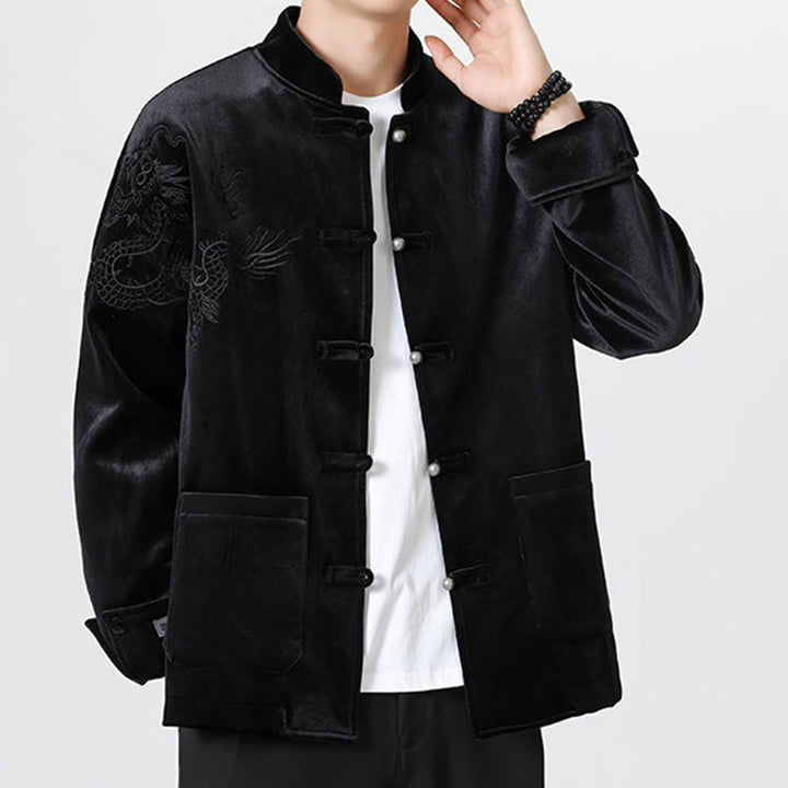 Buddha Stones刺繍ドラゴンカジュアルフロッグボタンコットンメンズジャケットシャツ服 - image 20