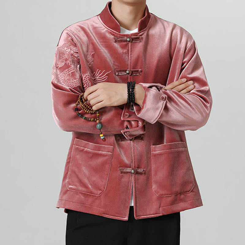 Buddha Stones刺繍ドラゴンカジュアルフロッグボタンコットンメンズジャケットシャツ服 - image 8