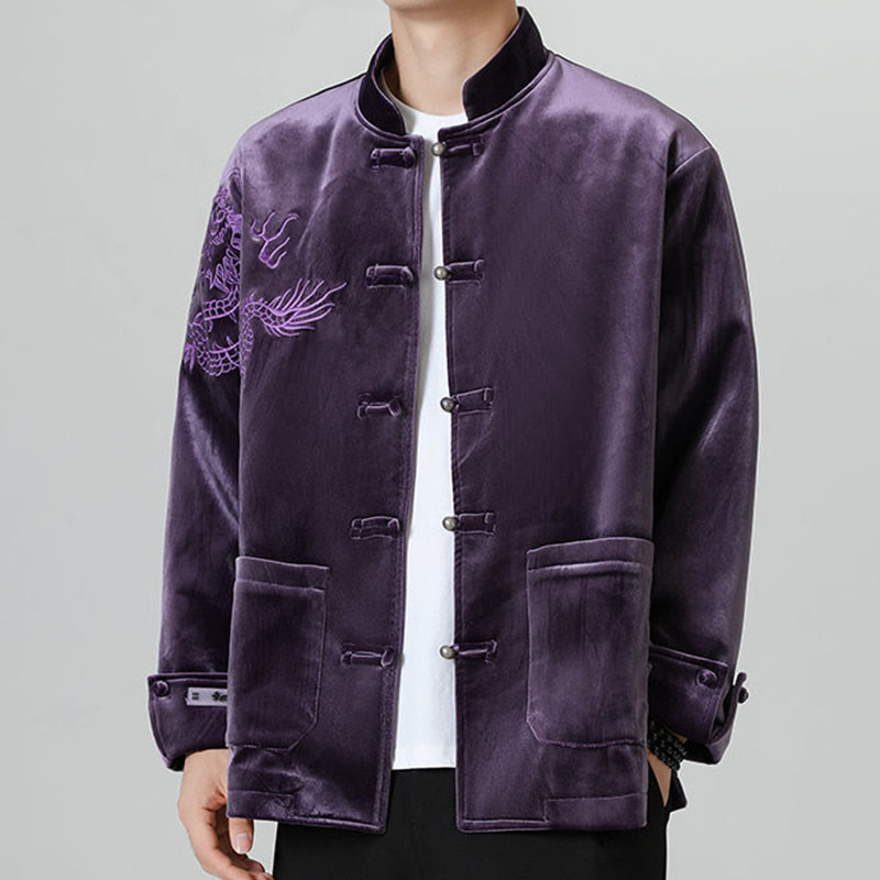 Buddha Stones刺繍ドラゴンカジュアルフロッグボタンコットンメンズジャケットシャツ服 - インジゴ - US/UK/AU46、 EU56 (5XL) - image 31