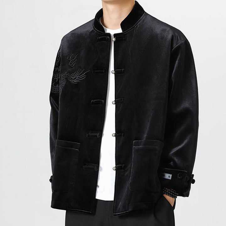 Buddha Stones刺繍ドラゴンカジュアルフロッグボタンコットンメンズジャケットシャツ服 - image 19
