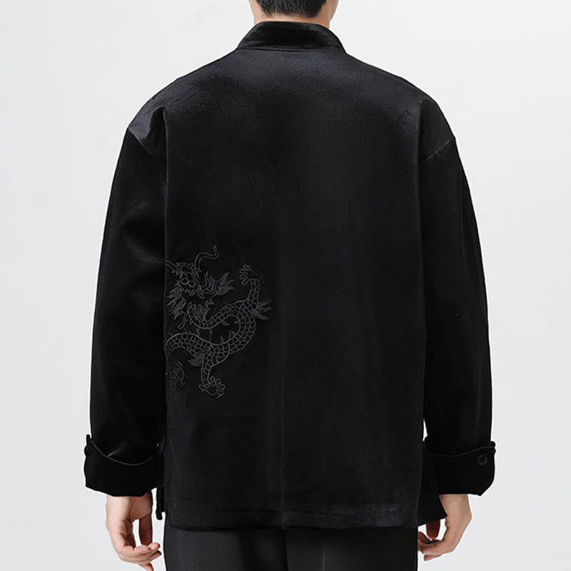 Buddha Stones刺繍ドラゴンカジュアルフロッグボタンコットンメンズジャケットシャツ服 - image 25