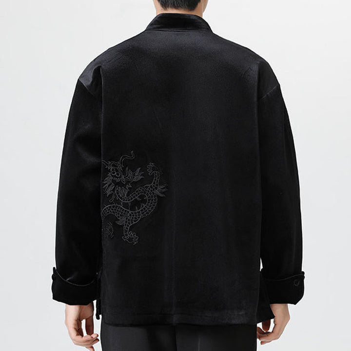 Buddha Stones刺繍ドラゴンカジュアルフロッグボタンコットンメンズジャケットシャツ服 - image 25