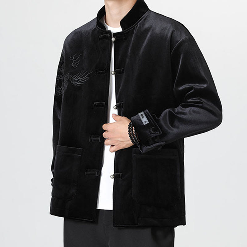 Buddha Stones刺繍ドラゴンカジュアルフロッグボタンコットンメンズジャケットシャツ服 - image 21