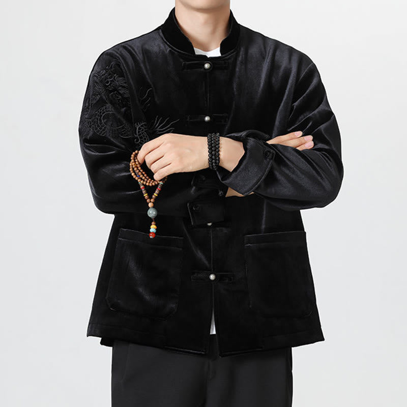 Buddha Stones刺繍ドラゴンカジュアルフロッグボタンコットンメンズジャケットシャツ服 - image 23