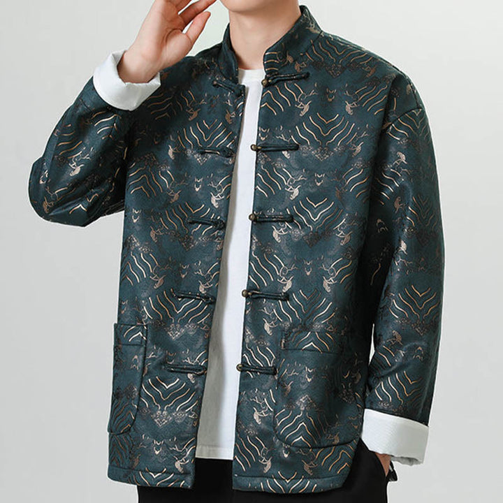 Buddha Stonesカエルボタン 中国唐装 波型 ロングシャツ メンズ ジャケット 衣類 - ティール - US/UK/AU46、 EU56 (5XL) - image 13