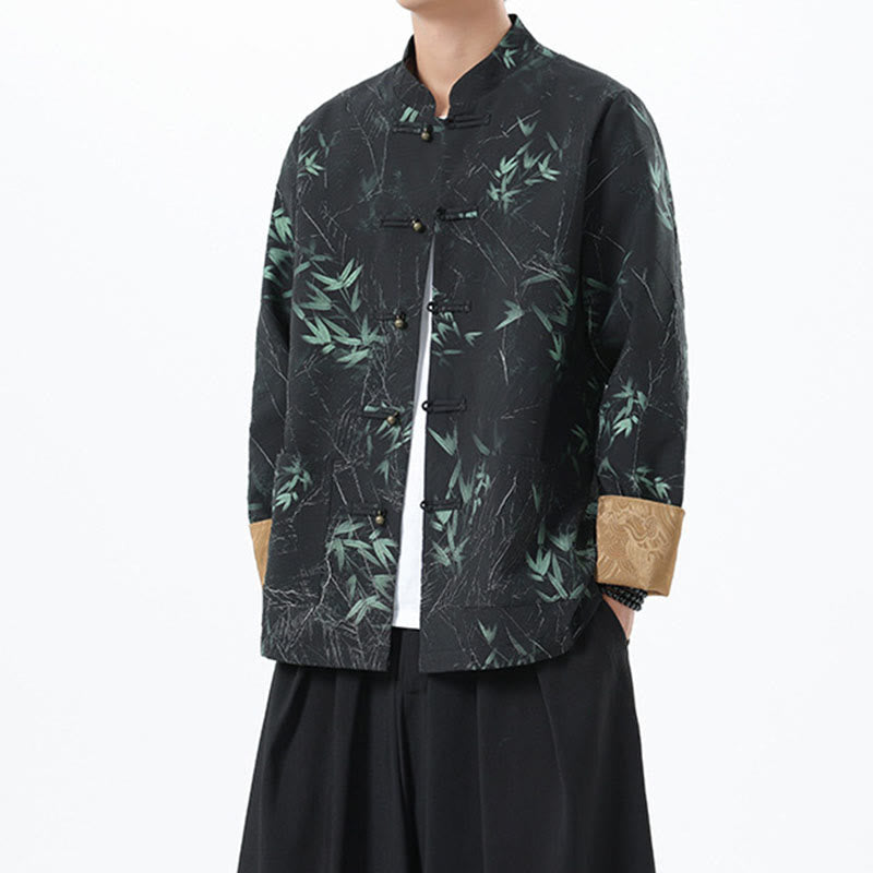 Buddha Stonesプリント竹カジュアルフロッグボタンスパンデックスメンズジャケットシャツ服 - image 7