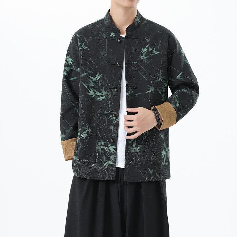 Buddha Stonesプリント竹カジュアルフロッグボタンスパンデックスメンズジャケットシャツ服 - image 2