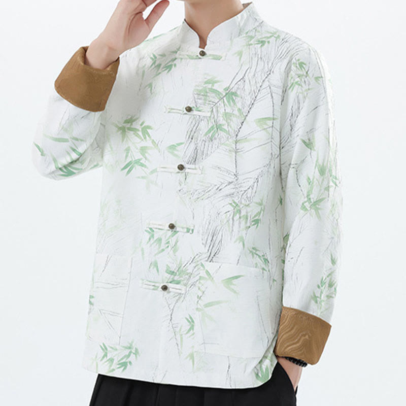 Buddha Stonesプリント竹カジュアルフロッグボタンスパンデックスメンズジャケットシャツ服 - image 16