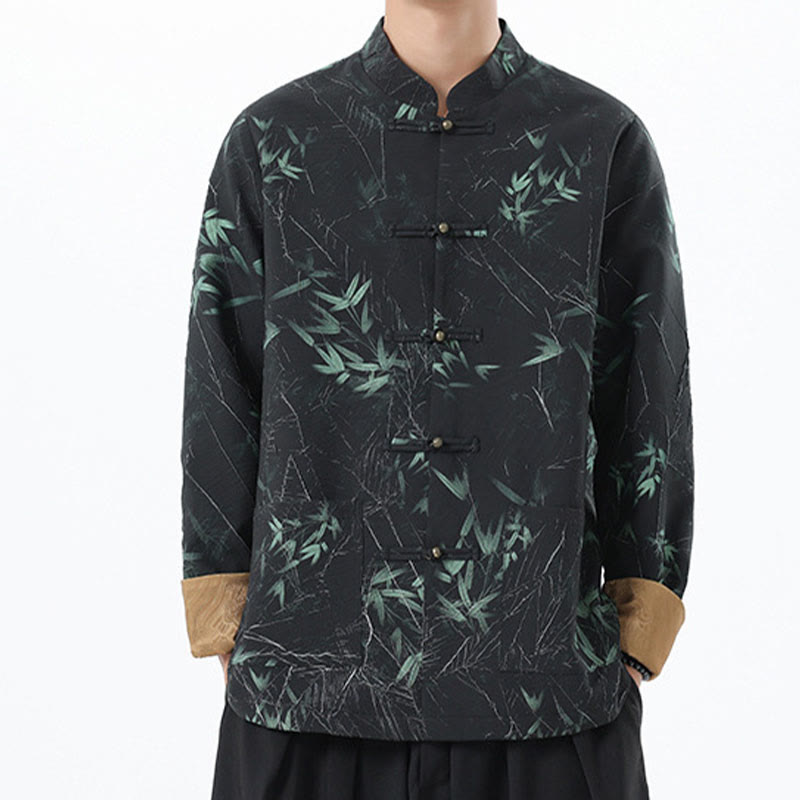 Buddha Stonesプリント竹カジュアルフロッグボタンスパンデックスメンズジャケットシャツ服 - image 6