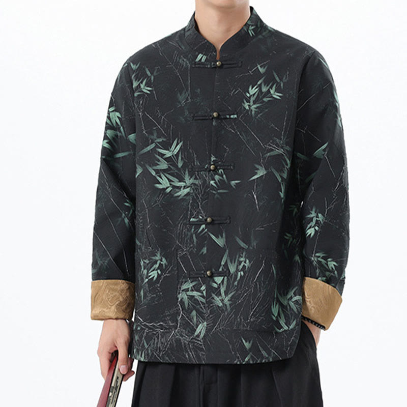 Buddha Stonesプリント竹カジュアルフロッグボタンスパンデックスメンズジャケットシャツ服 - image 13