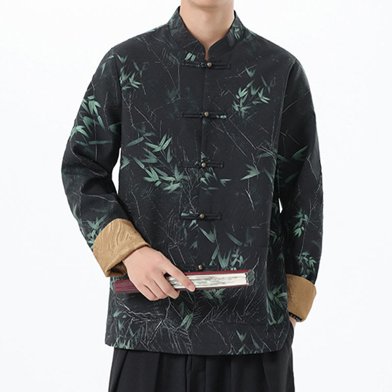 Buddha Stonesプリント竹カジュアルフロッグボタンスパンデックスメンズジャケットシャツ服 - image 3