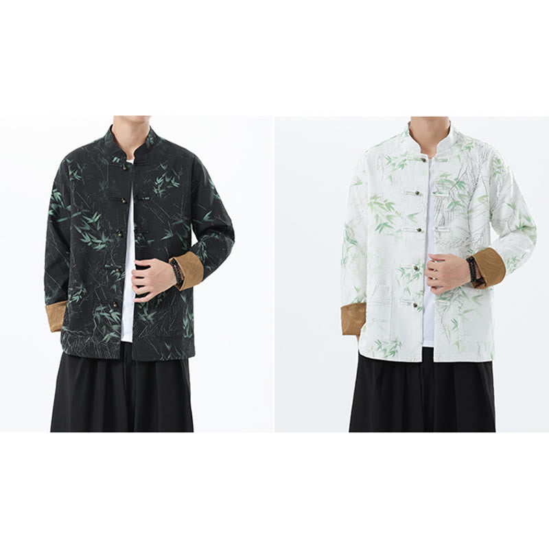 Buddha Stonesプリント竹カジュアルフロッグボタンスパンデックスメンズジャケットシャツ服 - image 25