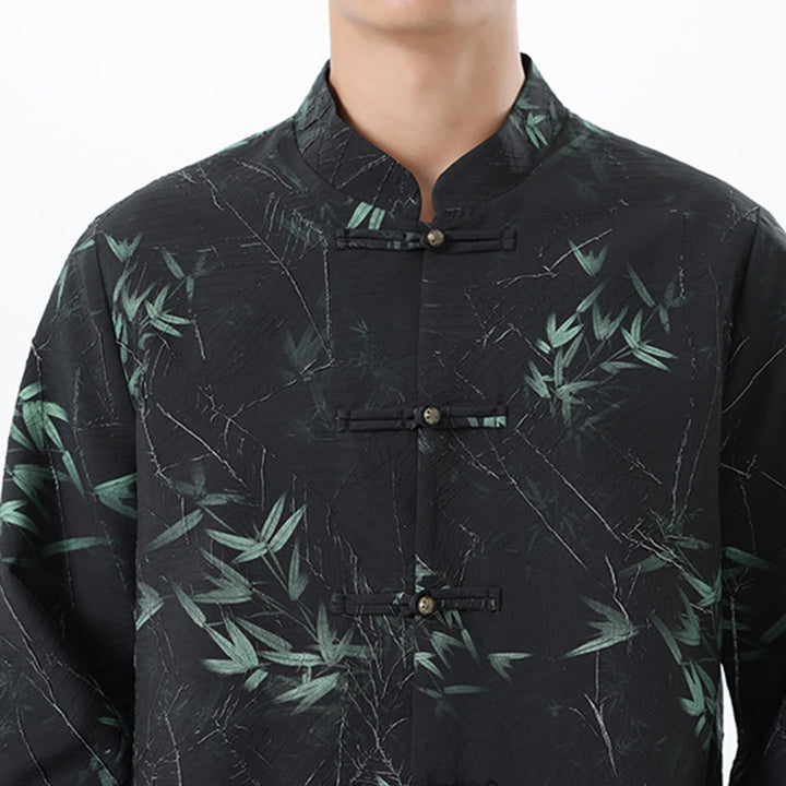 Buddha Stonesプリント竹カジュアルフロッグボタンスパンデックスメンズジャケットシャツ服 - image 10