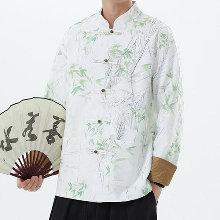 Buddha Stonesプリント竹カジュアルフロッグボタンスパンデックスメンズジャケットシャツ服 - image 19