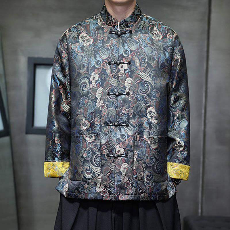 Buddha Stonesカエルボタン 中国唐装 スタンドカラー ロングシャツ メンズ ジャケット 衣類 - ロイヤルブルー - US/UK/AU46、 EU56 (5XL) - image 1