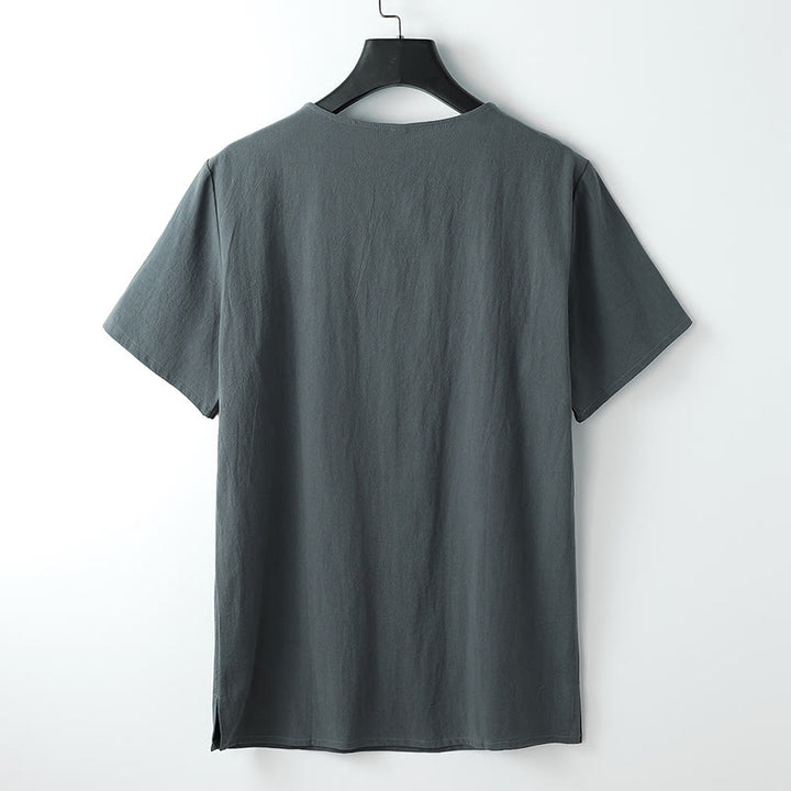 Buddha Stonesメンズ Tシャツ 無地 トップス 半袖 三つボタン Vカラー ソフトコットンシャツ - image 1