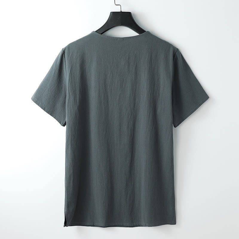 Buddha Stonesメンズ Tシャツ 無地 トップス 半袖 三つボタン Vカラー ソフトコットンシャツ - image 2