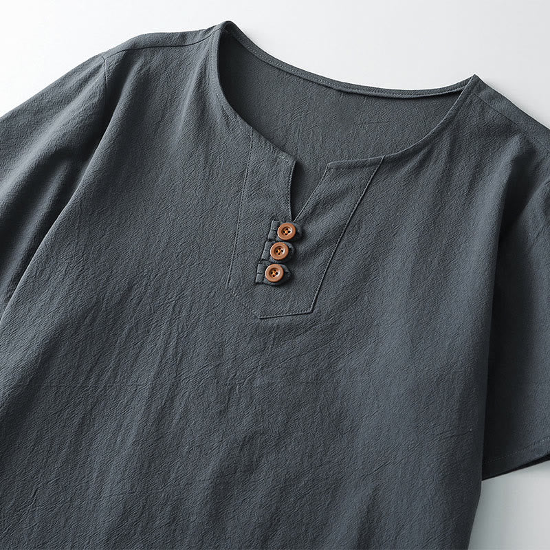 Buddha Stonesメンズ Tシャツ 無地 トップス 半袖 三つボタン Vカラー ソフトコットンシャツ - image 2