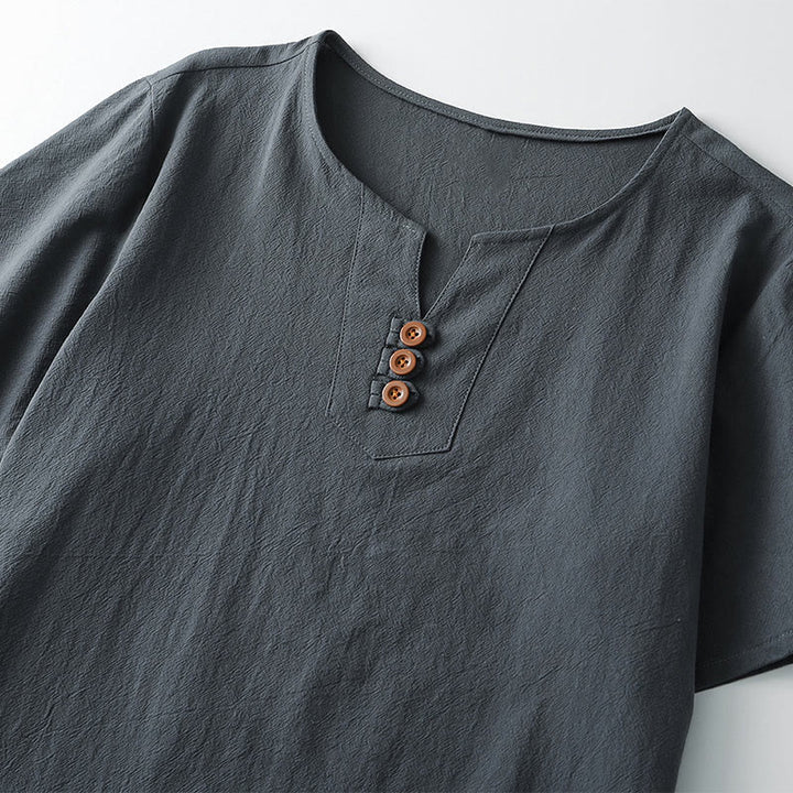 Buddha Stonesメンズ Tシャツ 無地 トップス 半袖 三つボタン Vカラー ソフトコットンシャツ - image 3