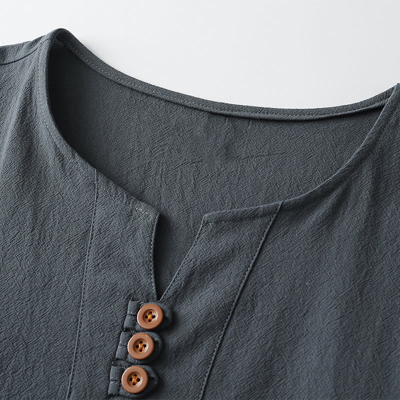 Buddha Stonesメンズ Tシャツ 無地 トップス 半袖 三つボタン Vカラー ソフトコットンシャツ - image 3