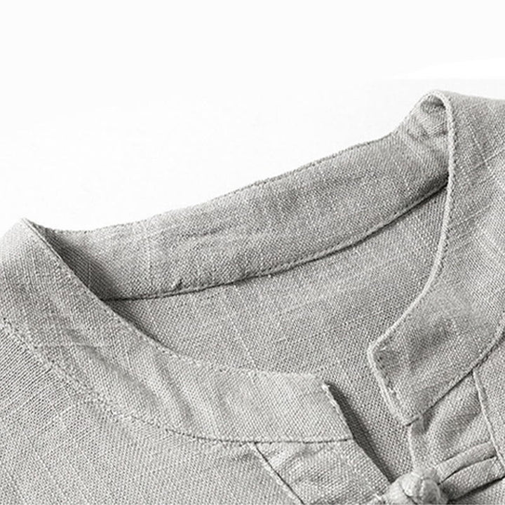 Buddha Stonesゆったりメンズシャツ 無地 ノッチネック トップス 半袖 快適 ボタン 通気性 コットンリネンシャツ - image 6