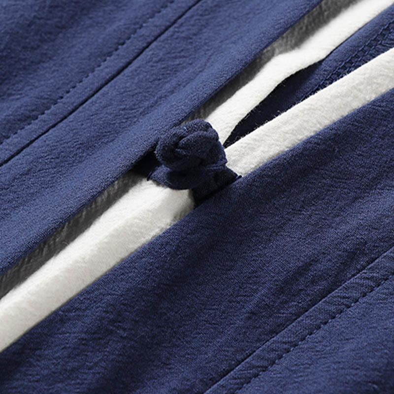 Buddha Stonesフェイクツーピースメンズ半袖カーディガン刺繍漢服快適コットンシャツ - image 5