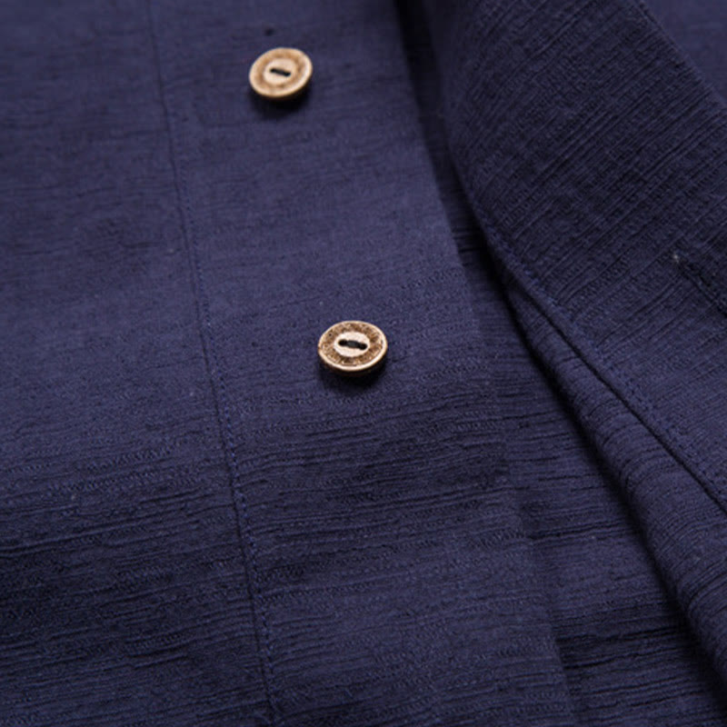 Buddha Stonesメンズ 半袖シャツ ポケット付き Vネック カーディガン 快適コットンリネンシャツ - image 13