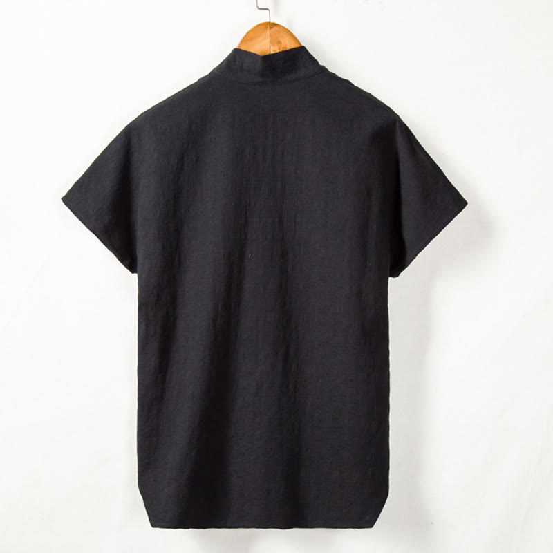 Buddha Stonesメンズ 半袖シャツ ポケット付き Vネック 快適なコットンリネンシャツ - image 5