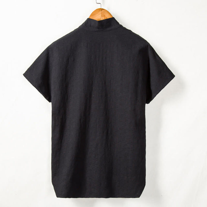 Buddha Stonesメンズ 半袖シャツ ポケット付き Vネック 快適なコットンリネンシャツ - image 5