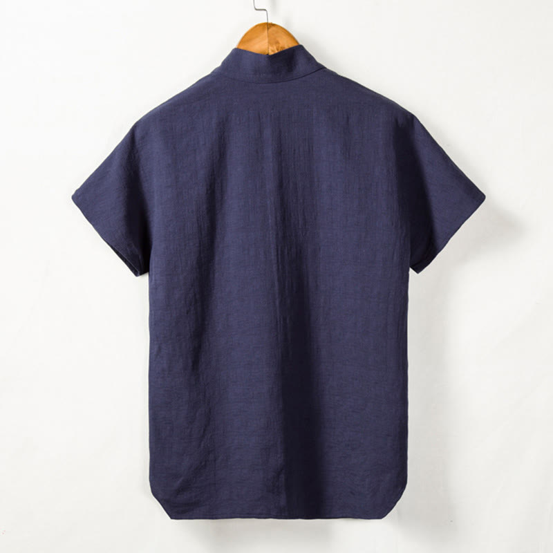 Buddha Stonesメンズ 半袖シャツ ポケット付き Vネック カーディガン 快適コットンリネンシャツ - image 7