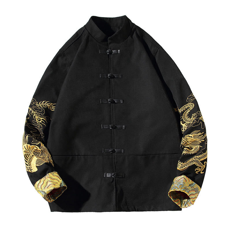 Buddha Stones刺繍龍鳳凰カジュアルフロッグボタンコットンメンズジャケットシャツ服 - image 17