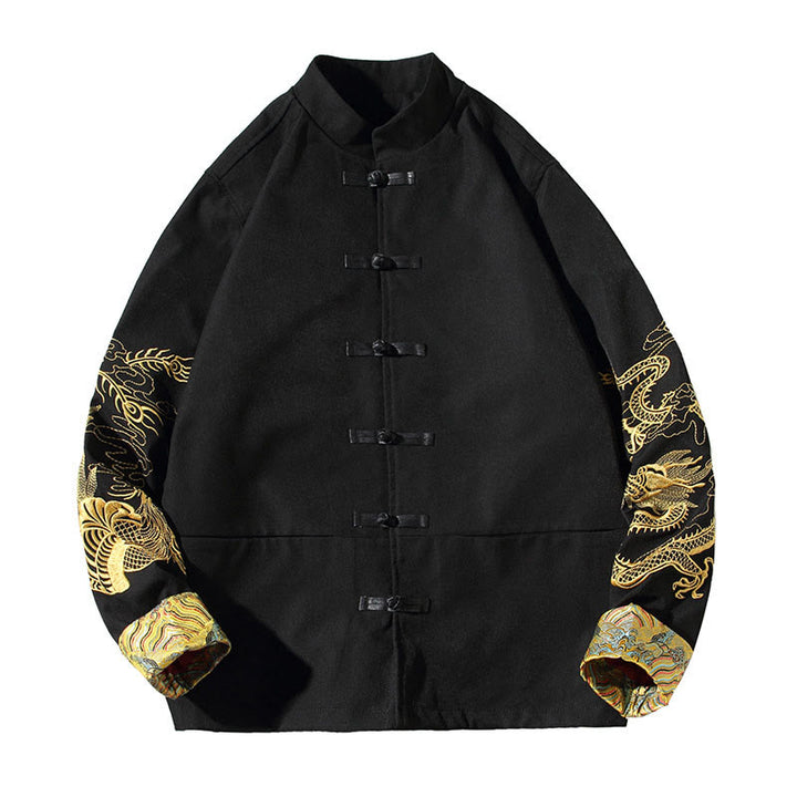 Buddha Stones刺繍龍鳳凰カジュアルフロッグボタンコットンメンズジャケットシャツ服 - image 17