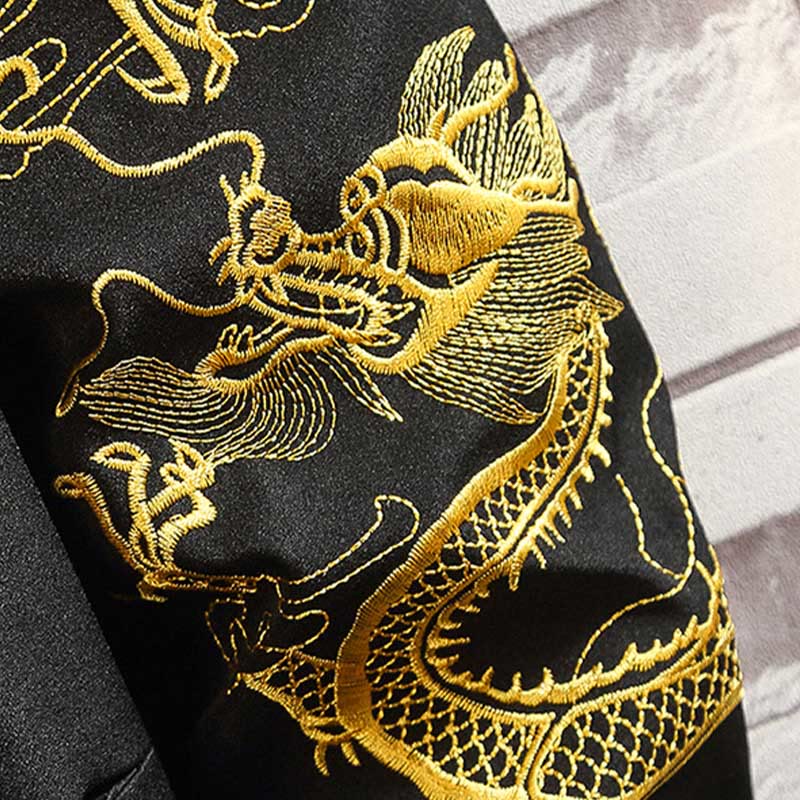 Buddha Stones刺繍龍鳳凰カジュアルフロッグボタンコットンメンズジャケットシャツ服 - image 15
