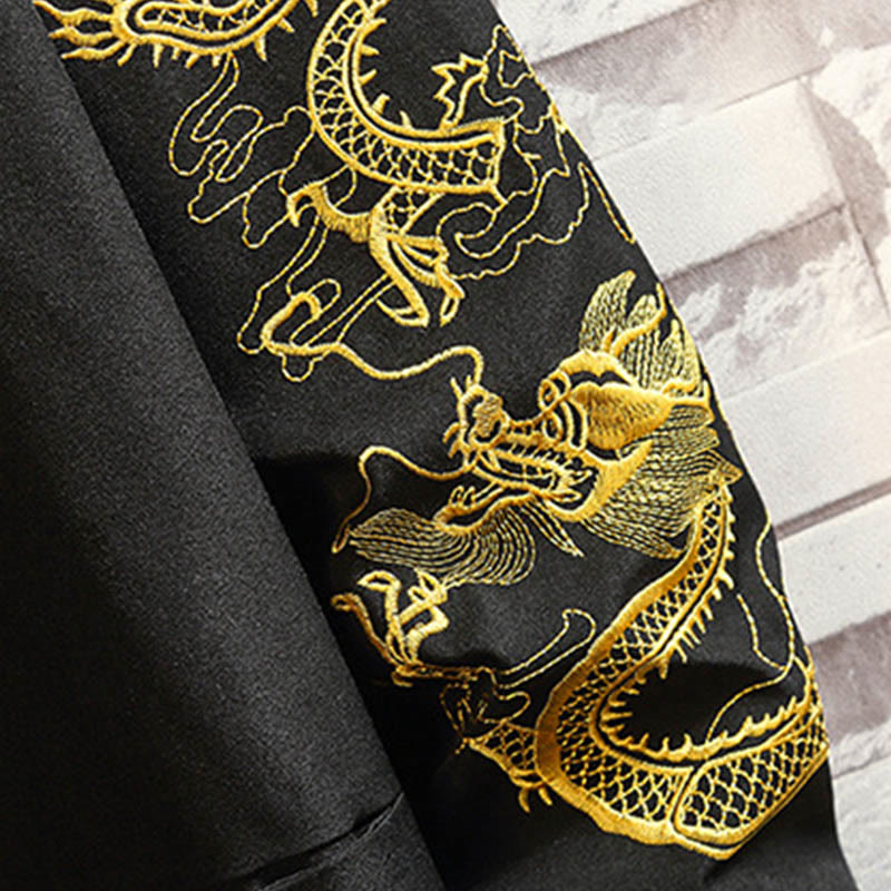 Buddha Stones刺繍龍鳳凰カジュアルフロッグボタンコットンメンズジャケットシャツ服 - image 15
