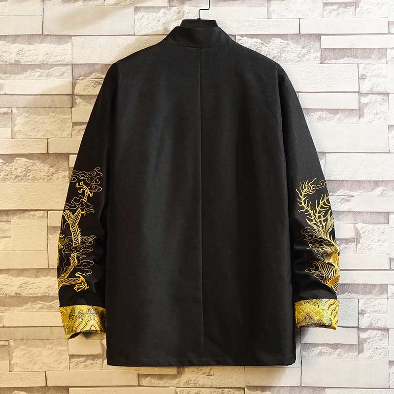 Buddha Stones刺繍龍鳳凰カジュアルフロッグボタンコットンメンズジャケットシャツ服 - image 1