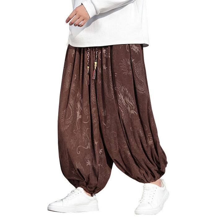 Buddha Stones龍模様カジュアル無地コットンメンズパンツ（ポケット付き） - image 9