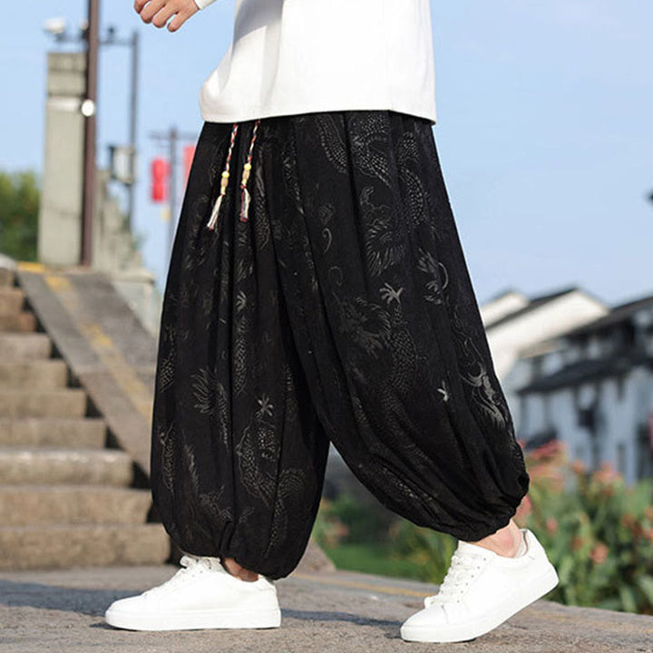 Buddha Stones龍模様カジュアル無地コットンメンズパンツ（ポケット付き） - 黒 - US/UK/AU46、 EU56 (5XL) - image 10