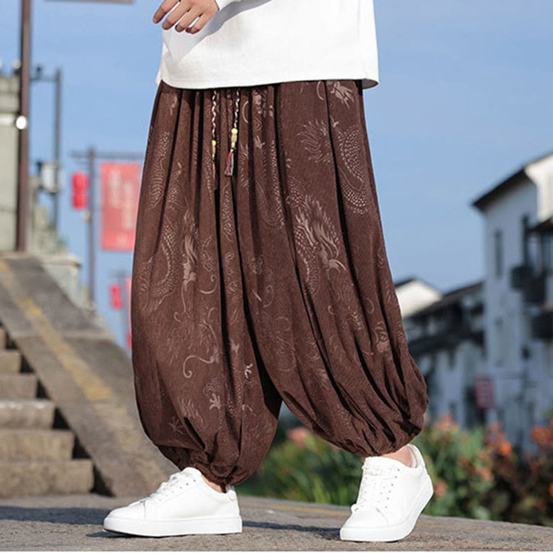 Buddha Stones龍模様カジュアル無地コットンメンズパンツ（ポケット付き） - サドルブラウン - US/UK/AU46、 EU56 (5XL) - image 0