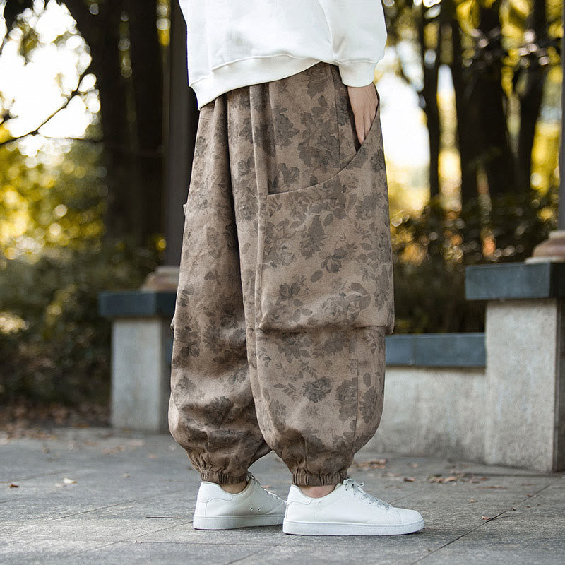 Buddha Stonesカジュアルフラワーコーデュロイコットンメンズパンツ（大きなポケット付き） - image 6