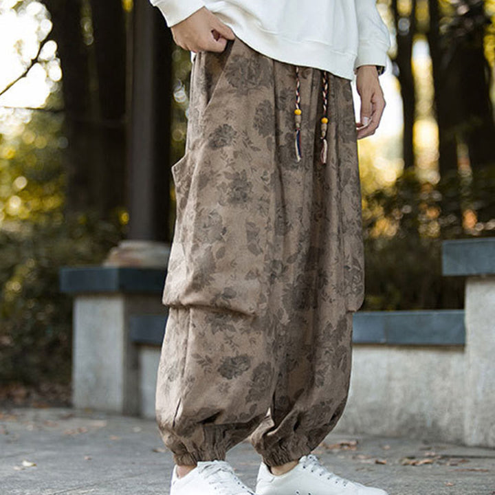 Buddha Stonesカジュアルフラワーコーデュロイコットンメンズパンツ（大きなポケット付き） - image 5