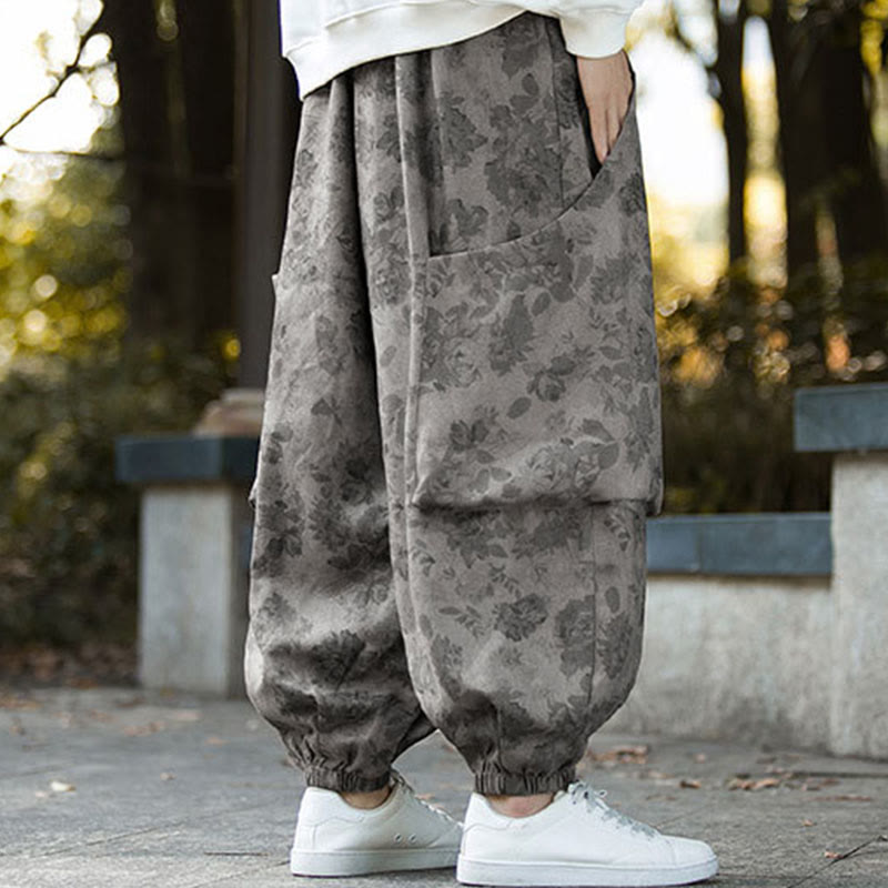 Buddha Stonesカジュアルフラワーコーデュロイコットンメンズパンツ（大きなポケット付き） - image 19