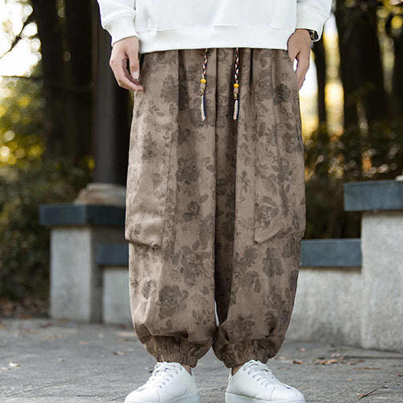 Buddha Stonesカジュアルフラワーコーデュロイコットンメンズパンツ（大きなポケット付き） - image 9
