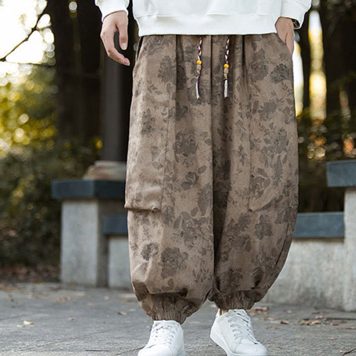 Buddha Stonesカジュアルフラワーコーデュロイコットンメンズパンツ（大きなポケット付き） - image 10