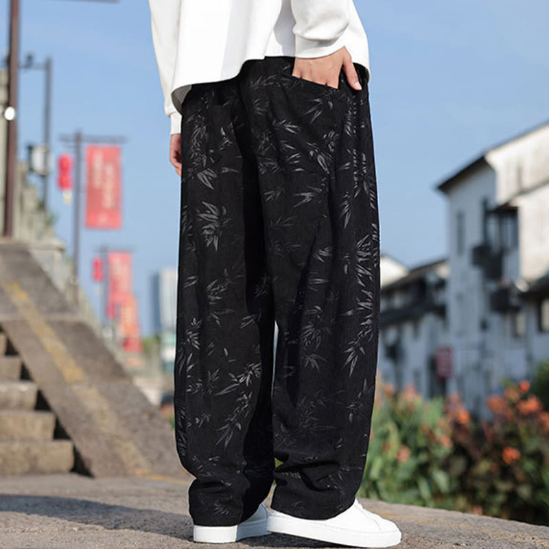Buddha Stones刺繍の葉柄カジュアルコットンメンズパンツ（ポケット付き） - image 6