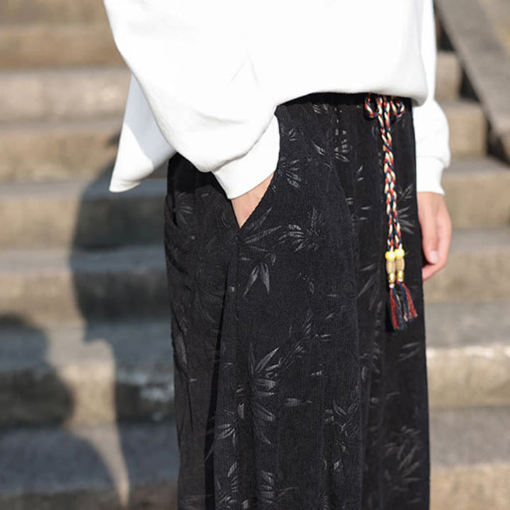 Buddha Stones刺繍の葉柄カジュアルコットンメンズパンツ（ポケット付き） - image 10