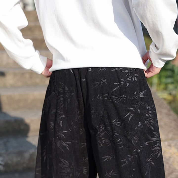 Buddha Stones刺繍の葉柄カジュアルコットンメンズパンツ（ポケット付き） - image 9