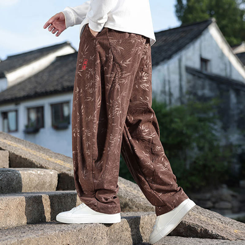 Buddha Stones刺繍の葉柄カジュアルコットンメンズパンツ（ポケット付き） - image 20