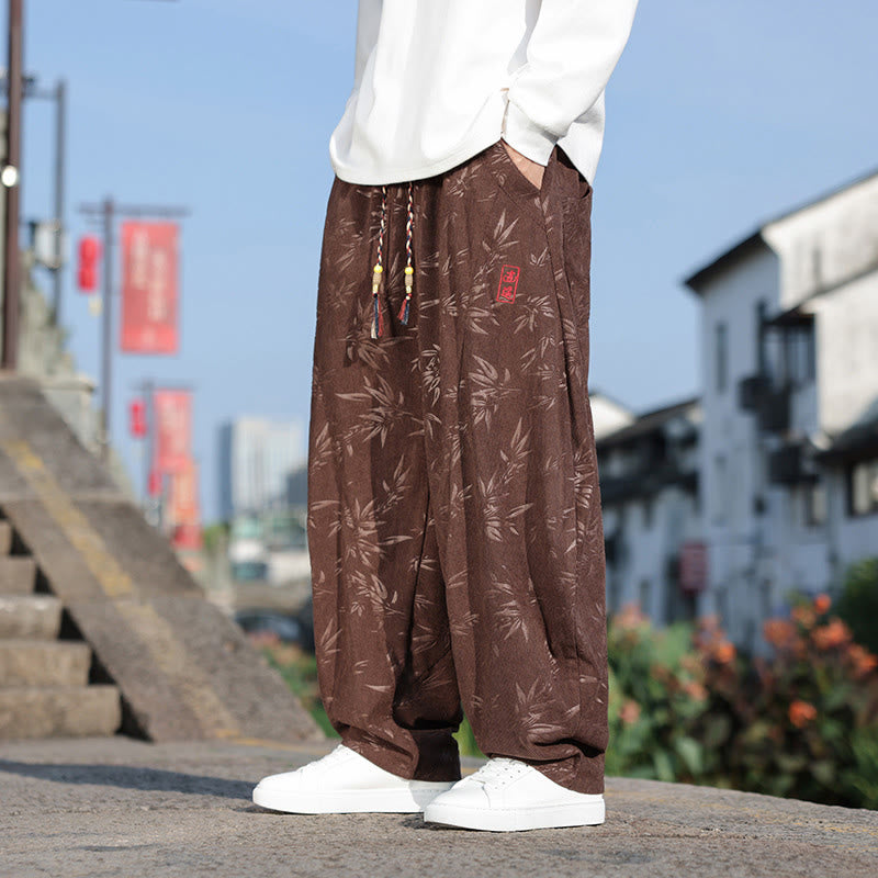 Buddha Stones刺繍の葉柄カジュアルコットンメンズパンツ（ポケット付き） - image 19