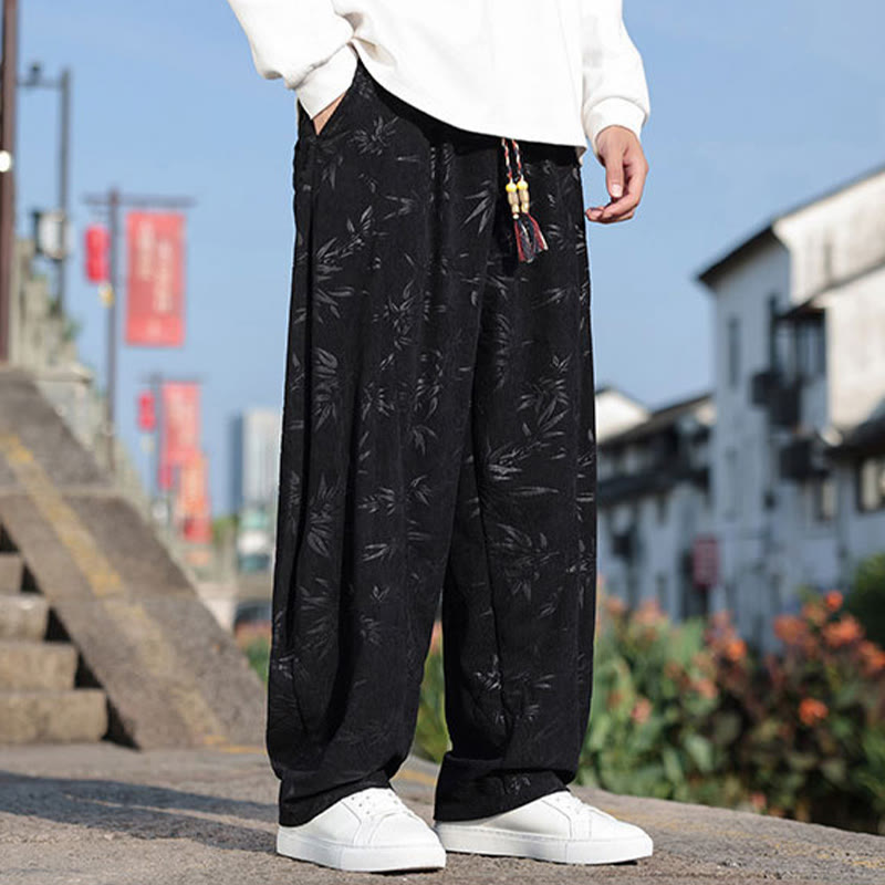 Buddha Stones刺繍の葉柄カジュアルコットンメンズパンツ（ポケット付き） - image 5