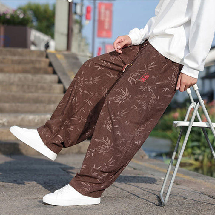 Buddha Stones刺繍の葉柄カジュアルコットンメンズパンツ（ポケット付き） - image 21